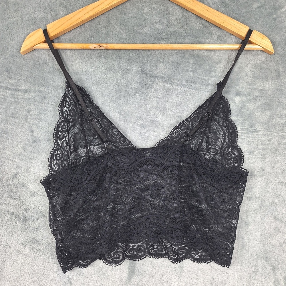 Womens Top Small Black Floral Lace Sheer Babydoll Y2K Fairy Grunge Coquette Crop - Picture 4 of 5